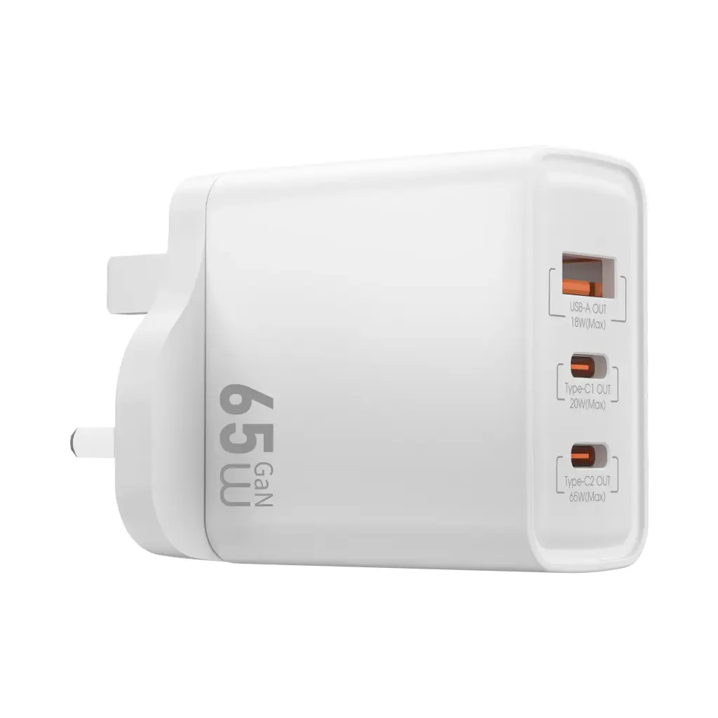 WiWU Wi-G005 Essential Pro 65W 3-Port GaN Wall Charger - White