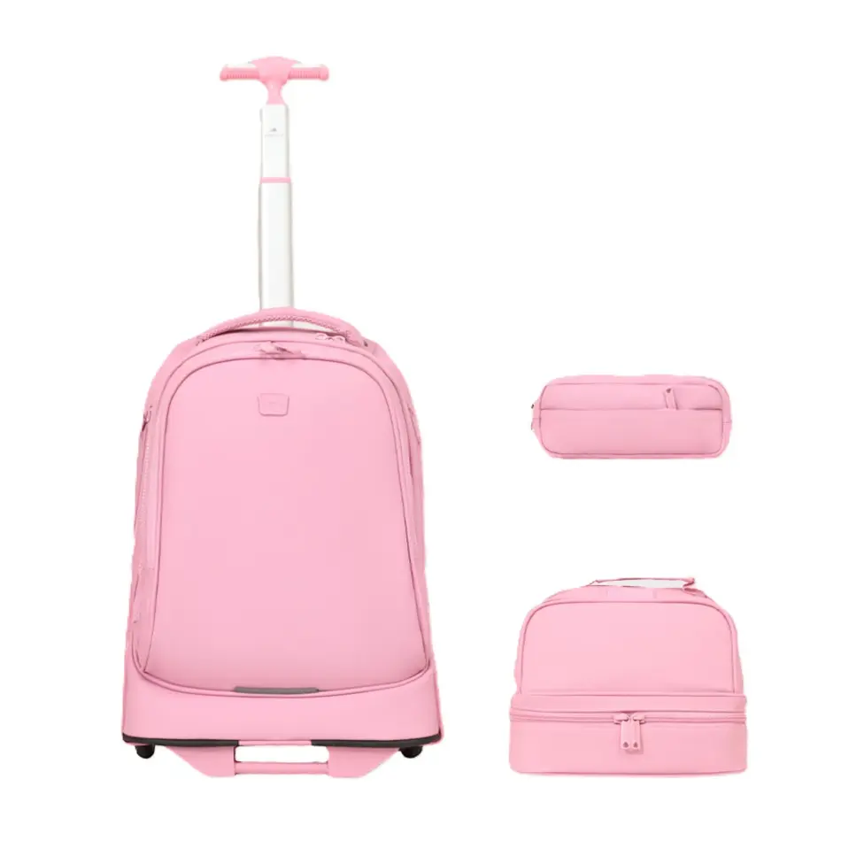Glossy Bird Waterproof Trolley School Bag + Pencil Case GB5656T-4 Pink