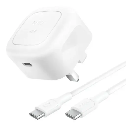 [DNA0003296] شاحن حائط Belkin بقدرة 45 واط مع تقنية USB PD وPPS وكابل PVC USB-C بطول 1 متر (3 أمبير)