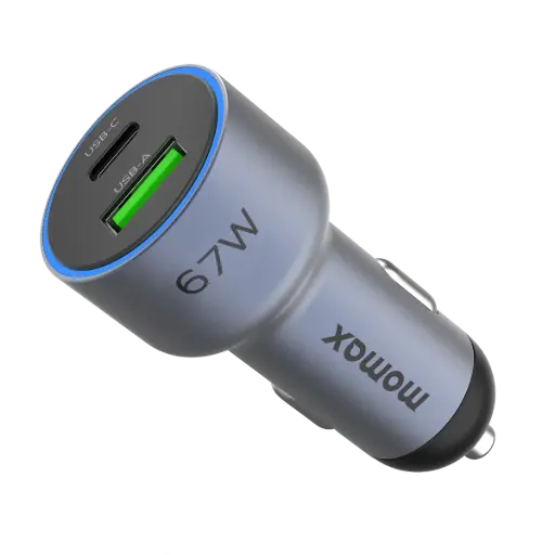 [DNA0005502] Momax MoVe 67W dual-port car charger with CtoC Cable Space Grey 