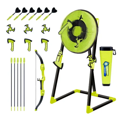 [DNA0014954] Aojie Sport - 18" Target Set (W/ 3 Axes 3 Spiral Darts 6 Darts 1 Bow 5 Arrows & Quiver)
