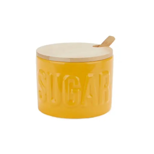 [DNA0027708] Balvi Sugar bowl,Sugar,yellow,with lid,ceramic/bamboo