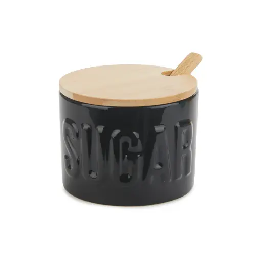 [DNA0027719] Balvi Sugar bowl,Sugar,black,with lid,ceramic/bamboo