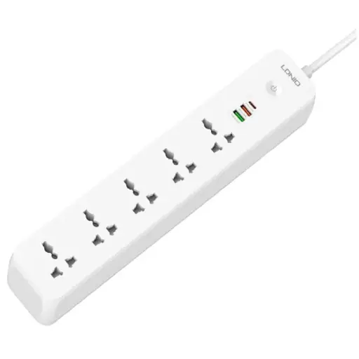 [DNA0028419] LDNIO SC5319 Multi Socket Extension Lead 5 AC 3 USB Power Socket Plug Extender 2M Wall Mountable - White