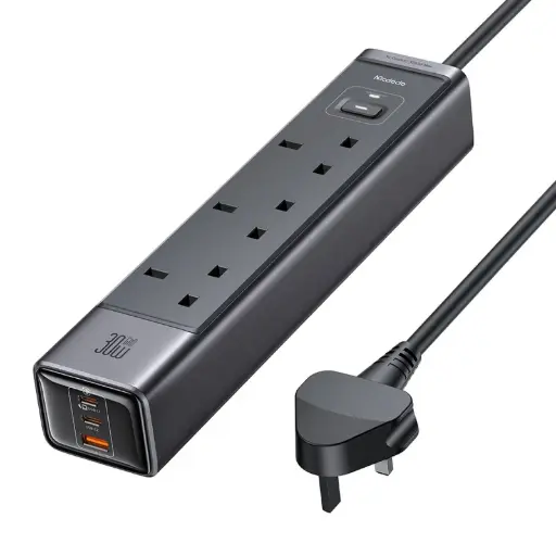 [DNA0028420] Mcdodo CH-060 6-in-1 30W GaN Surge Protection Power Strip with 2 Type-C+USB - UK Plug / Black