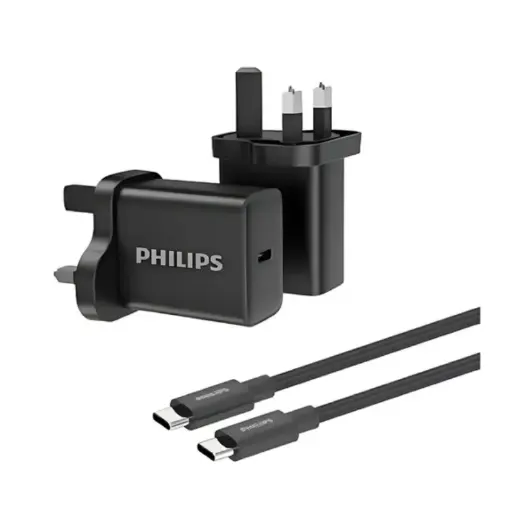 [DNA0028561] شاحن جداري من فيليبس بقدرة 45 واط مع كابل USB-C إلى USB-C (DLP5313NB/05) – أسود