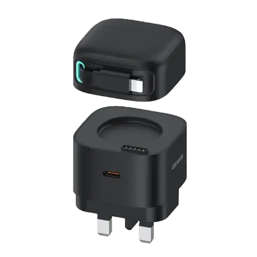 [DNA0028667] USAMS US-CC211 35W GaN Charger with Retractable Lightning Cable (Black)