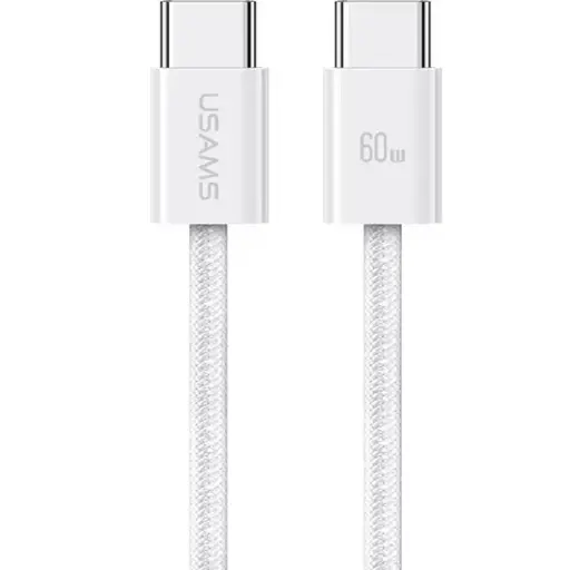 [DNA0028703] كابل مضفر USAMS US-SJ656 U86 من Type-C إلى Type-C بقدرة 60 واط وطول 1.2 متر – أبيض