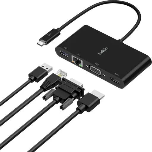 [DNA0029726] Belkin USB-C Multimedia Hub with Ethernet, USB-A, VGA & 4K HDMI, Black