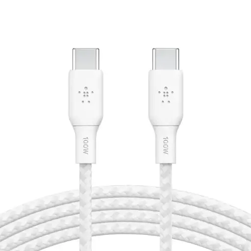 [DNA0029898] كيبل بيلكن مضفر USB-C 2.0 إلى USB-C بقوة 100 واط بطول 2 متر — اللون الأبيض