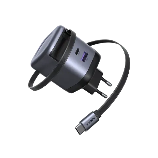 [DNA0030218] شاحن يوغرين بتقنية GaN بقدرة 65 واط مع كيبل USB-C قابل للسحب للشحن السريع