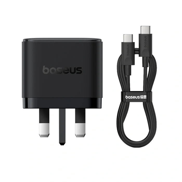 [DNA0030329] شاحن يدوي باسيوس Palm Charger 2C+U بقدرة 65 واط — النسخة البريطانية، اللون الأسود (مع كيبل USB-C إلى USB-C بطول 1 متر بقدرة 100 واط)