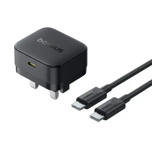 [DNA0030334] شاحن يدوي باسيوس Palm Charger 1C بقدرة 30 واط — النسخة البريطانية، اللون الأسود (مع كيبل USB-C إلى USB-C بطول 1 متر بقدرة 60 واط)