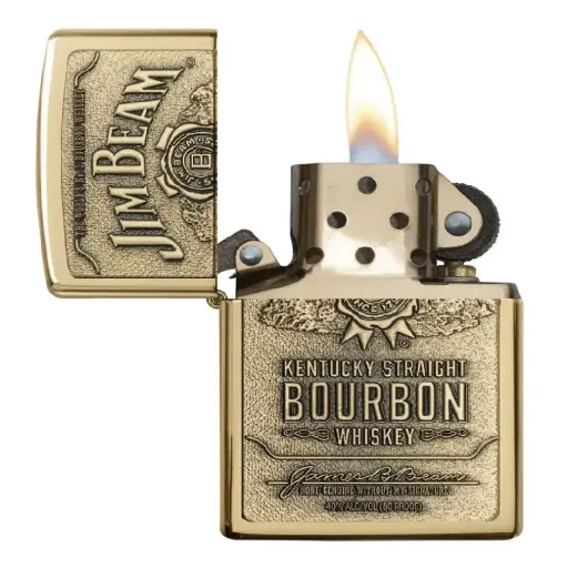 [DNA0032734] ولاعة زيبو مقاومة للرياح – نحاس مطفي "Brushed Brass" مع شعار "Jim Beam" بارز – 254-BJB929