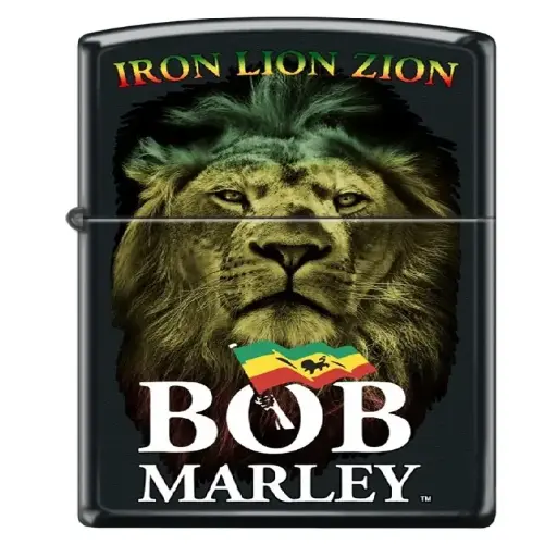 [DNA0032779] Zippo Windproof Lighter – Regular Black Matte – Bob Marley Lion Face – 218-CI404109