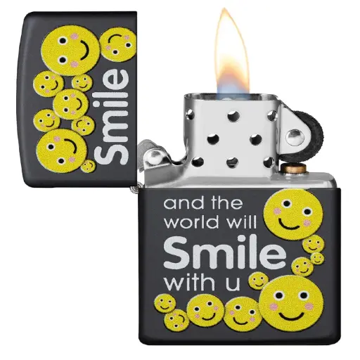 [DNA0032781] Zippo Windproof Lighter – Regular Black Matte – Smile Design – 218-CI412239