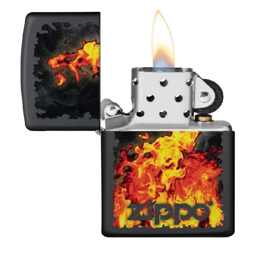 [DNA0032789] Zippo Windproof Lighter – Regular Black Matte – Zippo & Fire Design – 218-CI412316