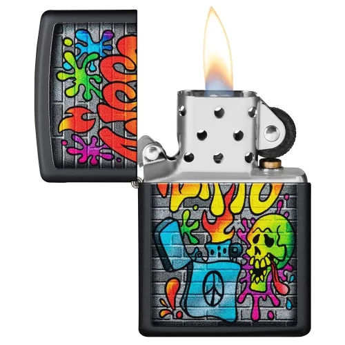 [DNA0032807] ولاعة زيبو المقاومة للرياح – "Black Matte" الحجم العادي – تصميم فن الشارع (Zippo Street Art) – 49605-218