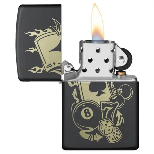 [DNA0032811] Zippo Windproof Lighter – Regular Black Matte – Gambling Design – 49257-218