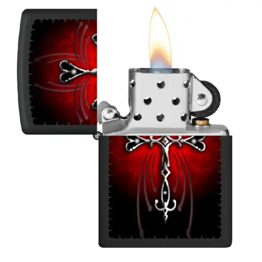 [DNA0032815] Zippo Windproof Lighter – Regular Black Matte – Cross Design – 218-CI402399