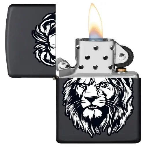 [DNA0032829] Zippo Windproof Lighter – Regular Black Matte – Black Swirl Lion Design – 218-CI002827