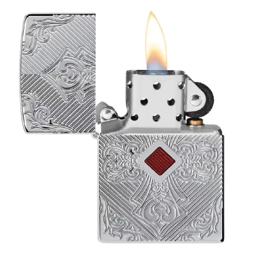 [DNA0032861] Zippo Windproof Lighter – Brushed Chrome Slim – Cross Design – 167-AE401573