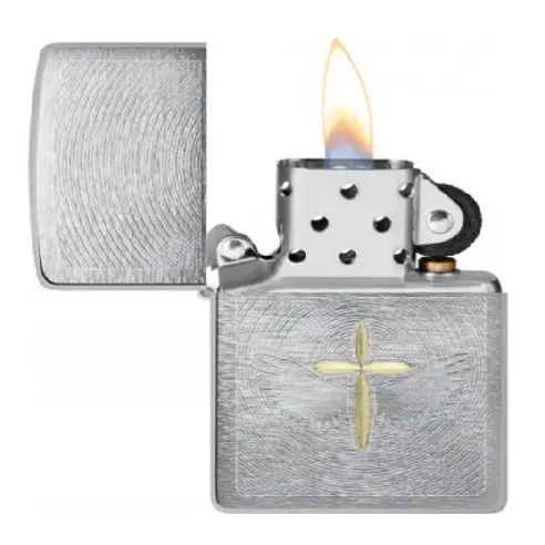 [DNA0032913] Zippo Windproof Lighter – Regular Brushed Chrome – Spiritual Cross Design – 46479-200