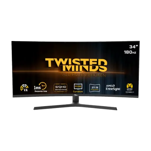 [DNA0034752] شاشة "تويستد ماينز" (Twisted Minds) منحنية مقاس 34 بوصة بدقة WQHD وسرعة استجابة 1 مللي ثانية وتردد 180 هيرتز ولوحة VA