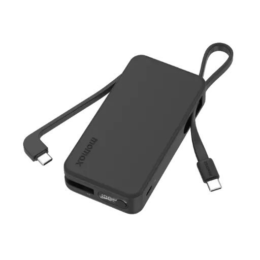 [DNA0035013] شاحن متنقل "موماكس 1-باور فيتال بلس" بسعة 10000 مللي أمبير مع كابل USB-C مزدوج مدمج - لون أسود