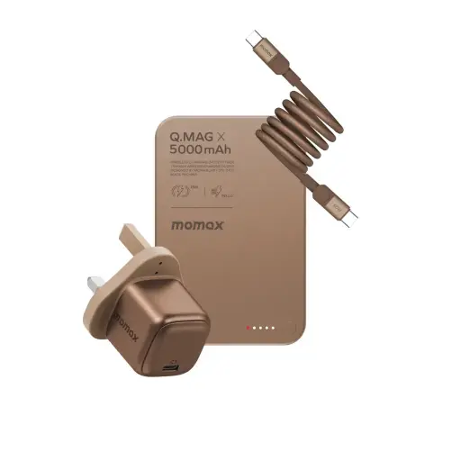 [DNA0035243] Momax 1-Charge GaN 30W Charger + Magnetic Cable + 5000mAh Wireless Power Bank Bundle Set