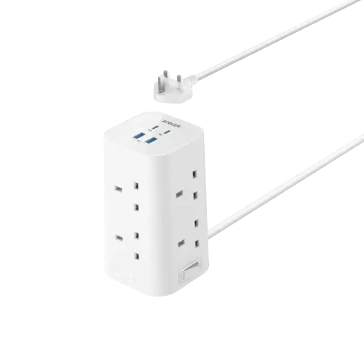 [DNA0040379] موصل طاقة "أنكر" (Anker Power Strip) بتصميم 12 في 1، بقدرة 20 واط، يضم 8 منافذ AC و4 منافذ USB - بلون أبيض