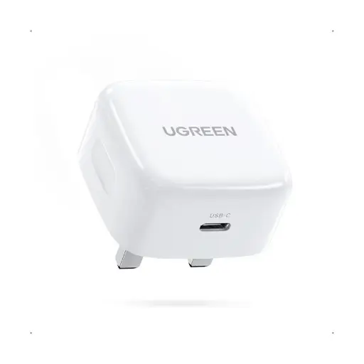 [DNA0041129] يوغرين شاحن جداري "يو إس بي - سي" (USB-C PD) شحن سريع بقدرة 20 واط - القابس البريطاني (UK Plug) - أبيض