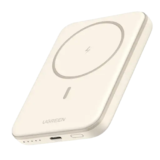 [DNA0041158] UGREEN Magnetic Wireless Power Bank 5000mAh with USB-C Cable - Beige/Cream