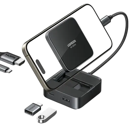 [DNA0041213] يوغرين (CM801) موزع USB-C مغناطيسي 4 في 1 للهواتف، HDMI بدقة 4K وتردد 60 هيرتز، USB-A/USB-C