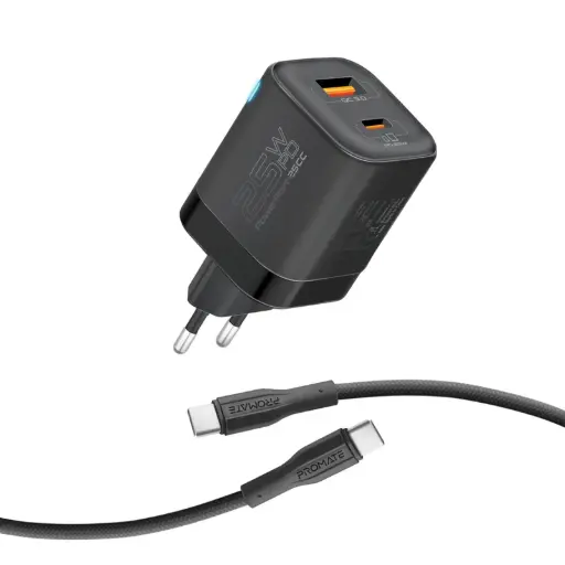 [DNA0041365] Promate PowerPort-25CC 25W Dual Port Charger Combo with 60W USB-C Cable