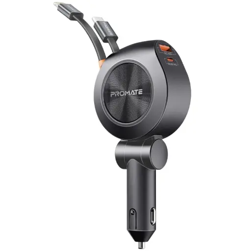 [DNA0041377] بروميت (DriveGear-R2) شاحن سيارة 4 في 1 بقدرة 88 واط مع كابلات USB-C و Lightning قابلة للسحب - أسود