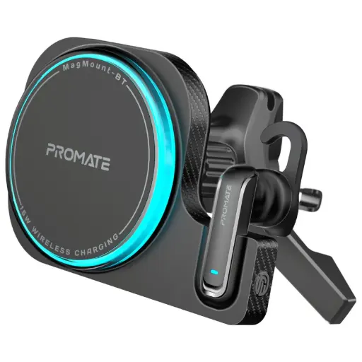 [DNA0041412] Promate MagMount-BT 2-in-1 15W MagSafe Wireless Car Charger with Built-in ENC Mono Earphone