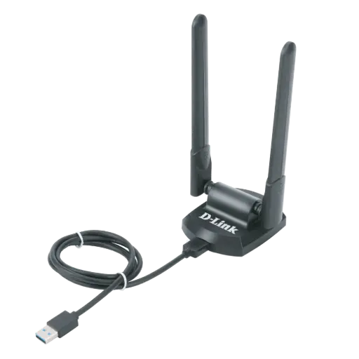 [DNA0041633] دي-لينك (DWA-X1852) محول (USB) لاسلكي عالي الكسب (High Gain) بتقنية (Wi-Fi 6) وبسرعة (AX1800)، مع كابل تمديد (USB) وهوانيين (2 Antennas)