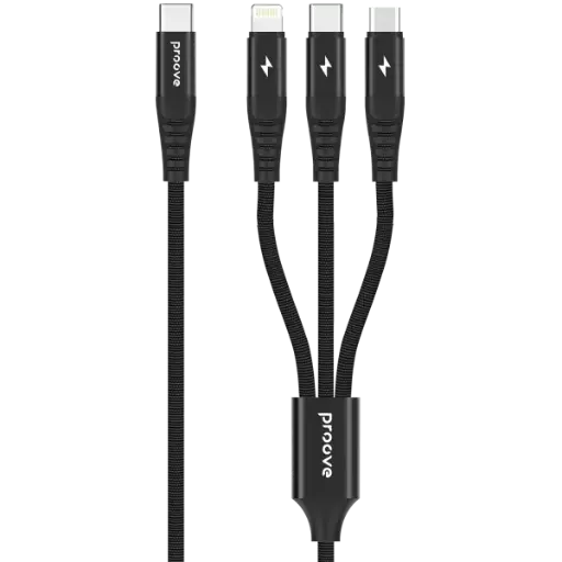 [DNA0041648] Proove Cable Hydra 3-in-1 Type-C + Micro USB + Lightning (1m) - Black