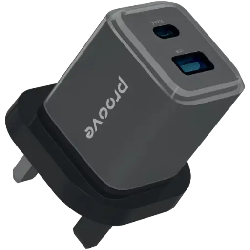 [DNA0041652] Proove Wall Charger Pure GaN Plus 30W (Type-C + USB) UK Plug - Black
