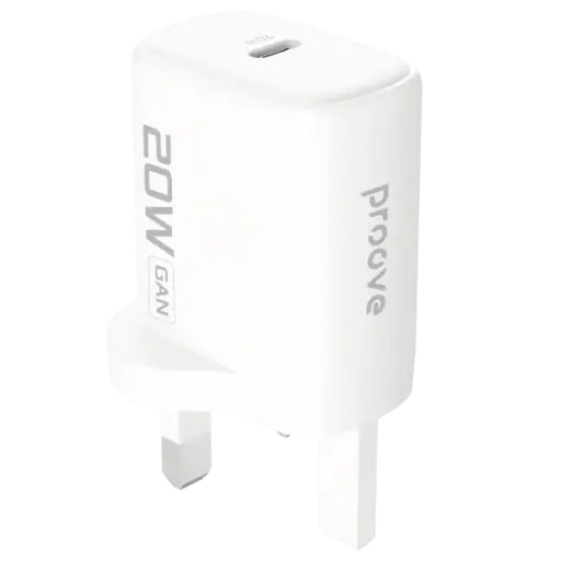 [DNA0041654] بروفي (Proove Silicone Power 2) شاحن جداري بقدرة 20 واط (Type-C) بقابس بريطاني (UK) - أبيض