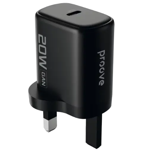 [DNA0041656] بروفي (Proove Silicone Power 2) شاحن جداري بقدرة 20 واط (Type-C) بقابس بريطاني (UK) - أسود