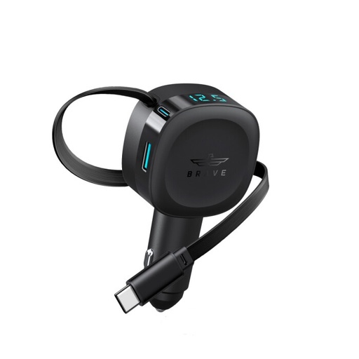 [DNA0041823] بريف - شاحن سيارة ثنائي المنافذ بقوة 60 واط مع كابل USB-C قابل للسحب BCC-28 (Brave 60W Dual Port Car Charger with Retractable USB-C Cable BCC-28)