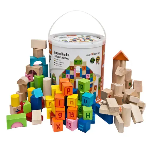 [DNA0042593] Viga Wooden Blocks - 100pcs Alphabet & Numbers