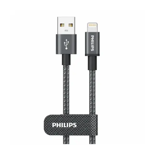 [DNA0054452] فيليبس كابل مزامنة وشحن مضفر من USB-A إلى Lightning بشدة 3 أمبير و 480 ميجابت في الثانية - 2 متر أسود - DLC1060V/00