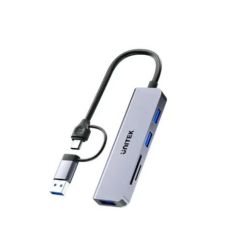 [DNA0056340] UNITEK uHUB P5+ H1320AGY01 5-in-1 USB-A/USB-C Hub with 3 USB Ports, SD & microSD Reader - Grey