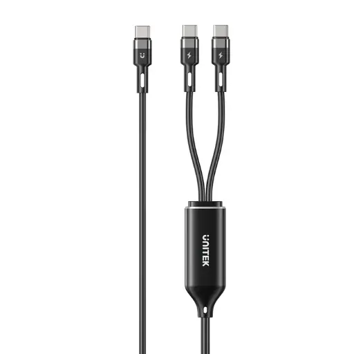 [DNA0056342] UNITEK C14146ABK01 2-in-1 USB-C to Dual USB-C 100W PD Silicone Charging Cable - 1.8m Black