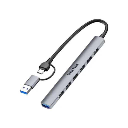 [DNA0056344] UNITEK uHUB S7 H1209AGY01 7-Port USB-A Hub with USB-C/USB-A Host Adapter - 5Gbps Grey