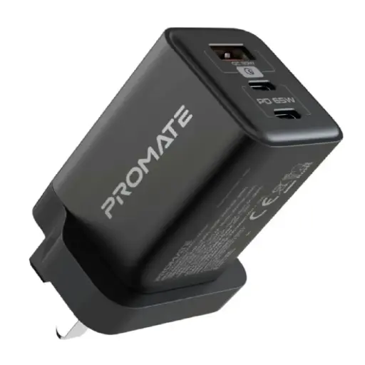 [DNA0056384] بروميت PowerPort-65 شاحن حائط GaNFast مزدوج يو إس بي-سي 65 واط - أسود قابس بريطاني